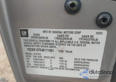 2004 Chevrolet Silverado 1500 Z71 из США, поврежденный, VIN 1GCEK19T64E171881